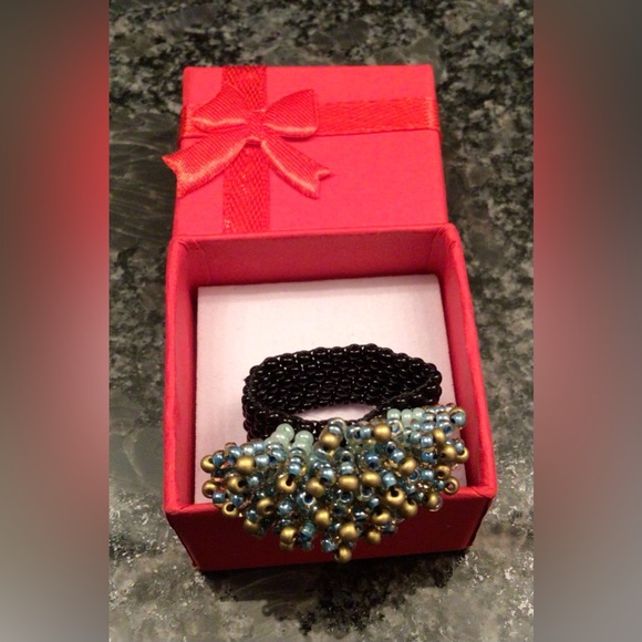 Turquoise & Gold Bead Cocktail Ring - 6.5 - Picture 2 of 5